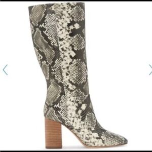 Vince Camuto 3” Block Heeled Leather Boots with Snakeskin Pattern